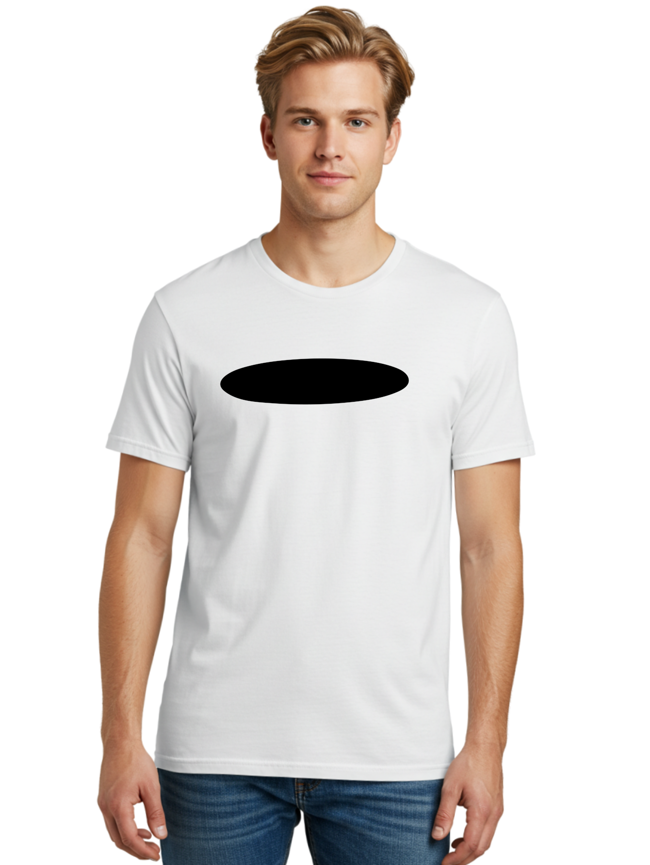 Black-Ellipse Men'S Graphic Tee, 100% Cotton, Comfortable Casual Summer Wear, Machine Washable, Black Ellipse, Minimalist Design, Simple Shape, Abstract Art, Geometric Figure, Modern Graphic -  Aaa373