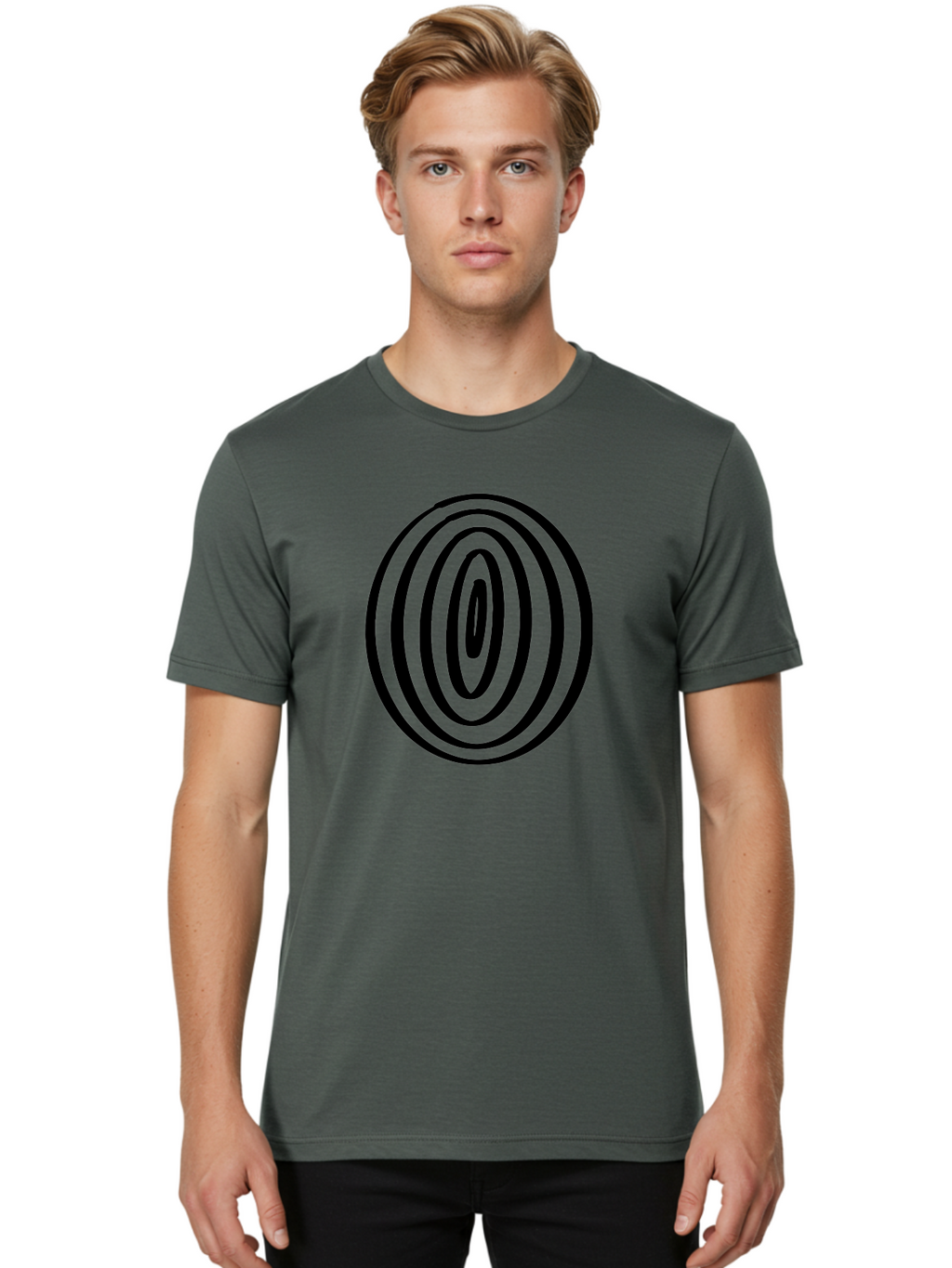 Black-Elliptical-Rings Men'S Graphic Tee, 100% Cotton, Comfortable Casual Summer Wear, Machine Washable, Concentric Circles, Abstract Art, Modern Design, Minimalist Pattern, Black Lines, Geometric Shape, Optical Illusion, Hypnotic Effect -  Aaa374
