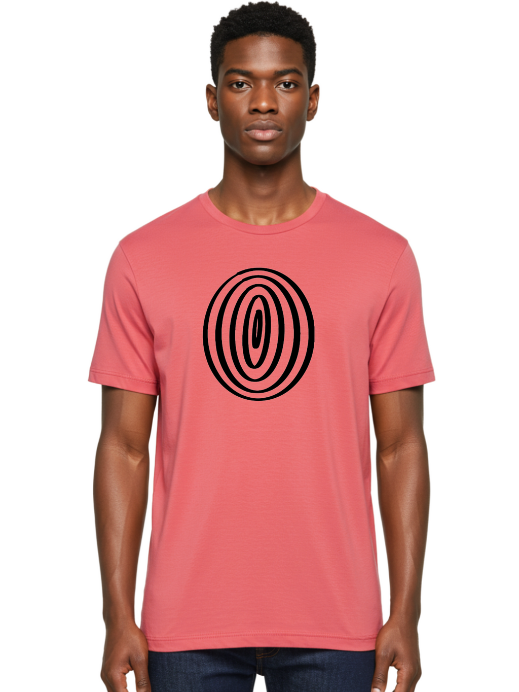 Black-Elliptical-Rings Men'S Graphic Tee, 100% Cotton, Comfortable Casual Summer Wear, Machine Washable, Concentric Circles, Abstract Art, Modern Design, Minimalist Pattern, Black Lines, Geometric Shape, Optical Illusion, Hypnotic Effect -  Aaa374