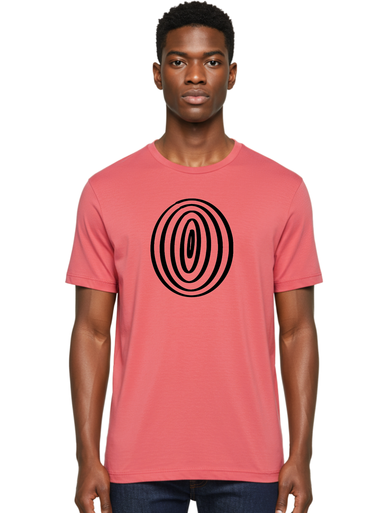 Black-Elliptical-Rings Men'S Graphic Tee, 100% Cotton, Comfortable Casual Summer Wear, Machine Washable, Concentric Circles, Abstract Art, Modern Design, Minimalist Pattern, Black Lines, Geometric Shape, Optical Illusion, Hypnotic Effect -  Aaa374