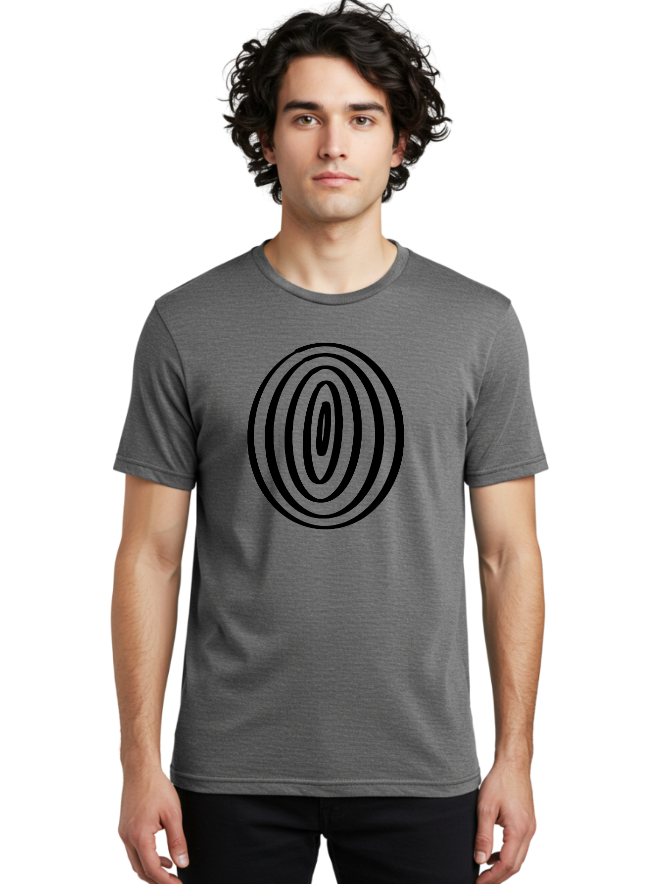 Black-Elliptical-Rings Men'S Graphic Tee, 100% Cotton, Comfortable Casual Summer Wear, Machine Washable, Concentric Circles, Abstract Art, Modern Design, Minimalist Pattern, Black Lines, Geometric Shape, Optical Illusion, Hypnotic Effect -  Aaa374
