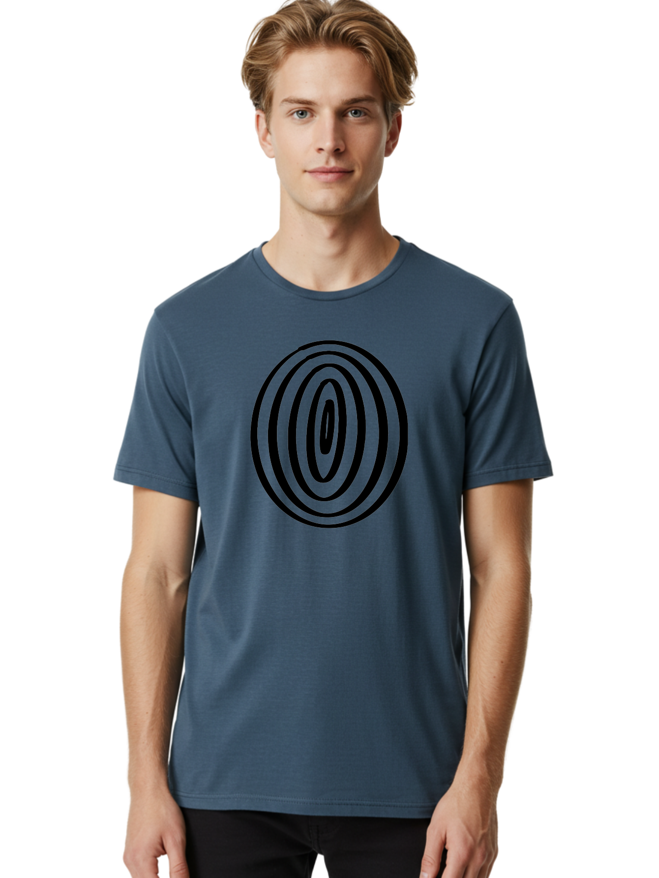 Black-Elliptical-Rings Men'S Graphic Tee, 100% Cotton, Comfortable Casual Summer Wear, Machine Washable, Concentric Circles, Abstract Art, Modern Design, Minimalist Pattern, Black Lines, Geometric Shape, Optical Illusion, Hypnotic Effect -  Aaa374