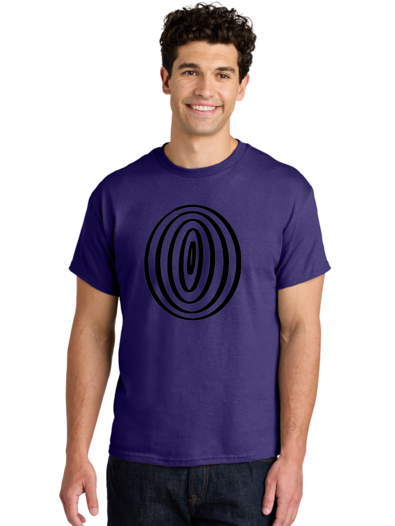 Black-Elliptical-Rings Men'S Graphic Tee, 100% Cotton, Comfortable Casual Summer Wear, Machine Washable, Concentric Circles, Abstract Art, Modern Design, Minimalist Pattern, Black Lines, Geometric Shape, Optical Illusion, Hypnotic Effect -  Aaa374