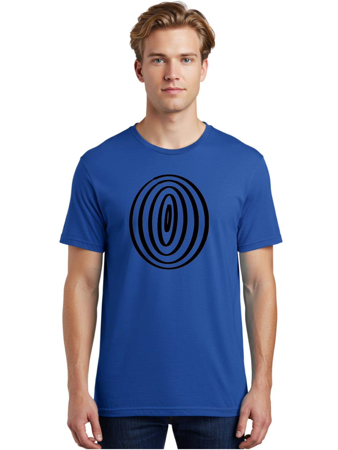 Black-Elliptical-Rings Men'S Graphic Tee, 100% Cotton, Comfortable Casual Summer Wear, Machine Washable, Concentric Circles, Abstract Art, Modern Design, Minimalist Pattern, Black Lines, Geometric Shape, Optical Illusion, Hypnotic Effect -  Aaa374