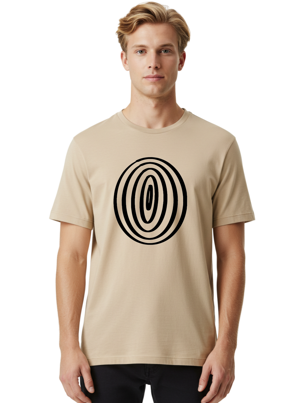 Black-Elliptical-Rings Men'S Graphic Tee, 100% Cotton, Comfortable Casual Summer Wear, Machine Washable, Concentric Circles, Abstract Art, Modern Design, Minimalist Pattern, Black Lines, Geometric Shape, Optical Illusion, Hypnotic Effect -  Aaa374