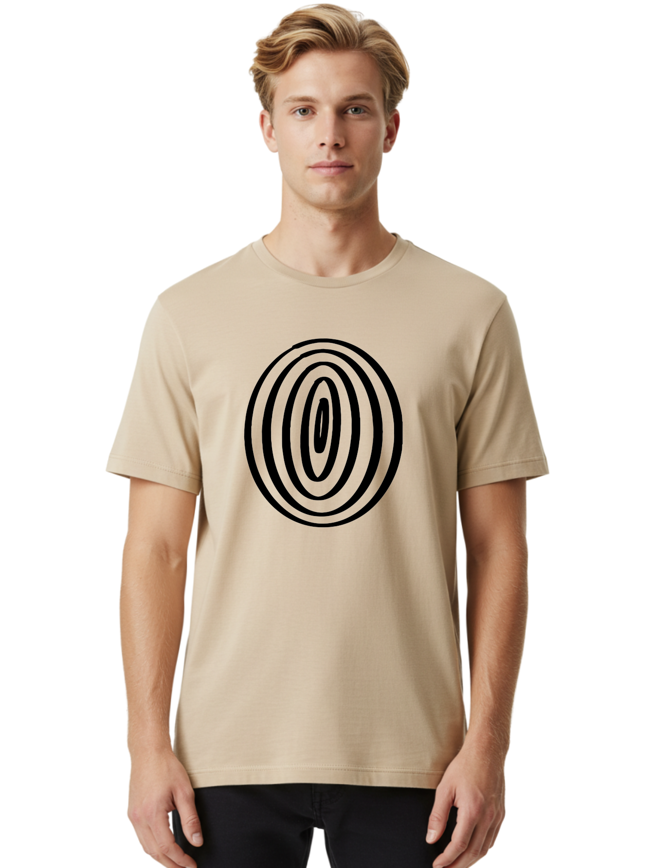 Black-Elliptical-Rings Men'S Graphic Tee, 100% Cotton, Comfortable Casual Summer Wear, Machine Washable, Concentric Circles, Abstract Art, Modern Design, Minimalist Pattern, Black Lines, Geometric Shape, Optical Illusion, Hypnotic Effect -  Aaa374