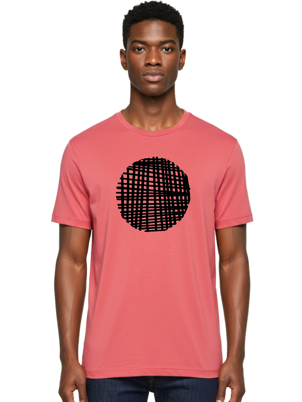 Black-Grid-Circle Men'S Graphic Tee, 100% Cotton, Comfortable Casual Summer Wear, Machine Washable, Disco Ball, Grid Pattern, Abstract Design, Black And Green, Modern Art, Geometric Shape, Spherical Object, Shiny Surface, Party Decoration -  Aaa375
