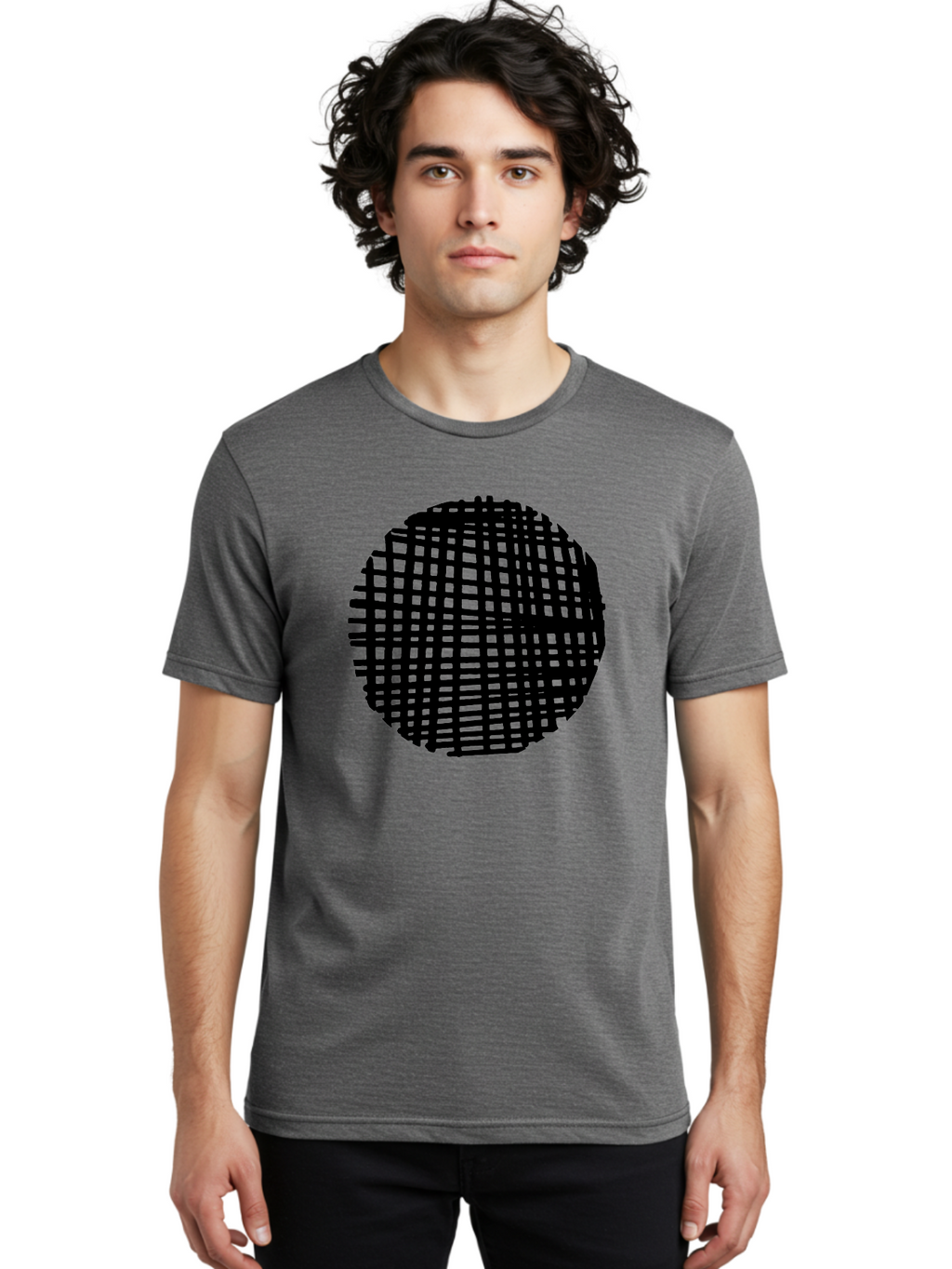 Black-Grid-Circle Men'S Graphic Tee, 100% Cotton, Comfortable Casual Summer Wear, Machine Washable, Disco Ball, Grid Pattern, Abstract Design, Black And Green, Modern Art, Geometric Shape, Spherical Object, Shiny Surface, Party Decoration -  Aaa375