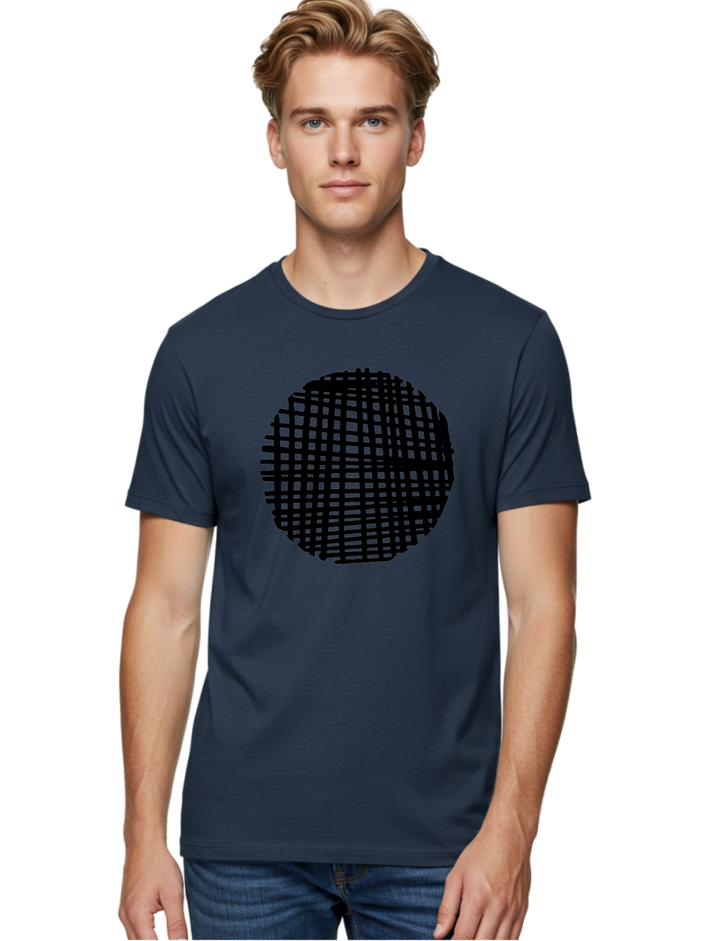 Black-Grid-Circle Men'S Graphic Tee, 100% Cotton, Comfortable Casual Summer Wear, Machine Washable, Disco Ball, Grid Pattern, Abstract Design, Black And Green, Modern Art, Geometric Shape, Spherical Object, Shiny Surface, Party Decoration -  Aaa375