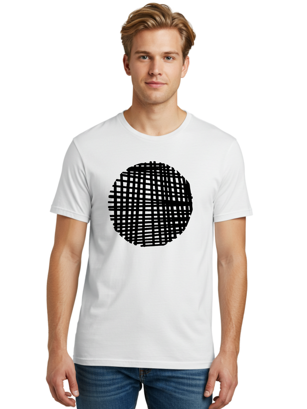 Black-Grid-Circle Men'S Graphic Tee, 100% Cotton, Comfortable Casual Summer Wear, Machine Washable, Disco Ball, Grid Pattern, Abstract Design, Black And Green, Modern Art, Geometric Shape, Spherical Object, Shiny Surface, Party Decoration -  Aaa375