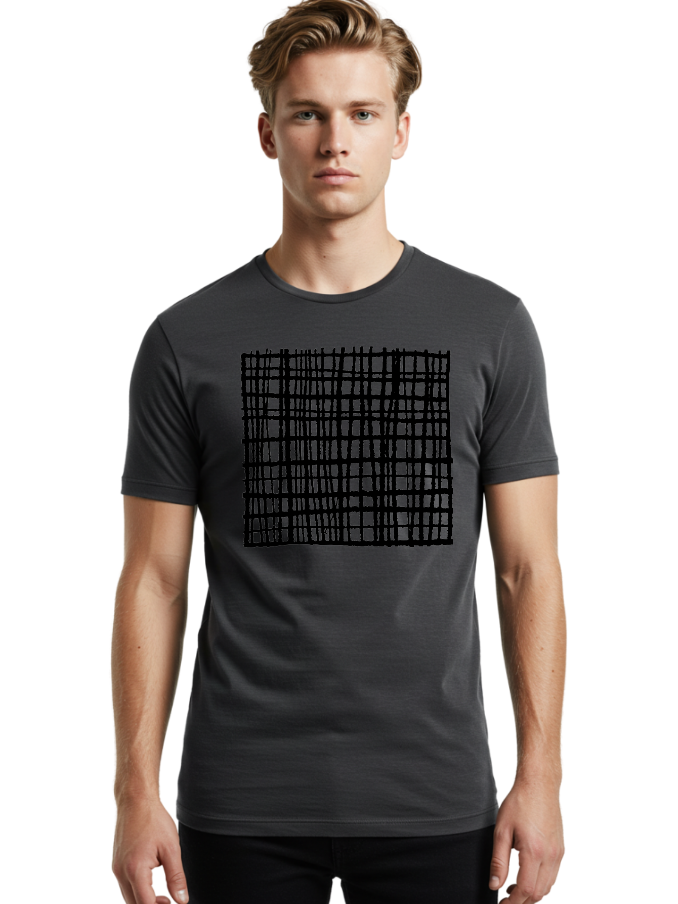 Black-Grid Men'S Graphic Tee, 100% Cotton, Comfortable Casual Summer Wear, Machine Washable, Black Grid Pattern, Graphic Design, Abstract Art, Geometric Shape, Modern Style, Contemporary Design, Grid Texture -  Aaa376