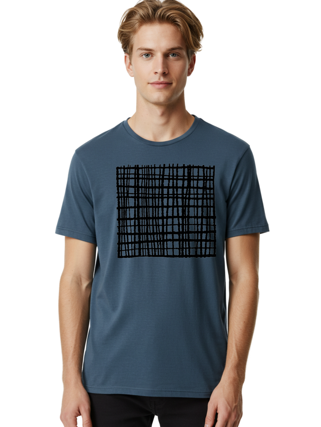 Black-Grid Men'S Graphic Tee, 100% Cotton, Comfortable Casual Summer Wear, Machine Washable, Black Grid Pattern, Graphic Design, Abstract Art, Geometric Shape, Modern Style, Contemporary Design, Grid Texture -  Aaa376