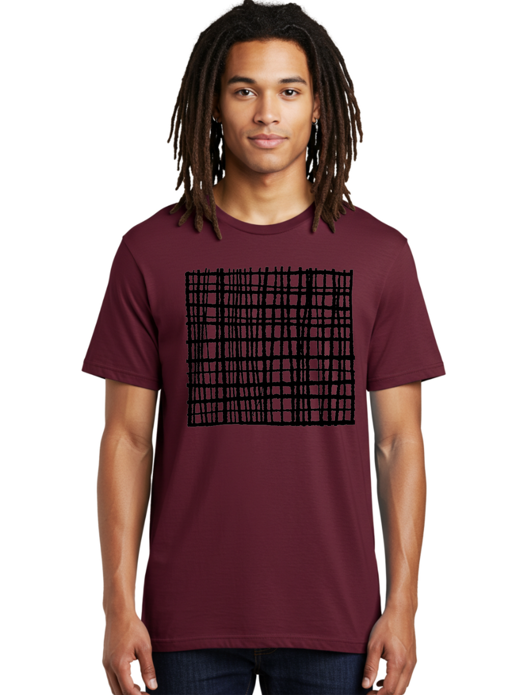 Black-Grid Men'S Graphic Tee, 100% Cotton, Comfortable Casual Summer Wear, Machine Washable, Black Grid Pattern, Graphic Design, Abstract Art, Geometric Shape, Modern Style, Contemporary Design, Grid Texture -  Aaa376