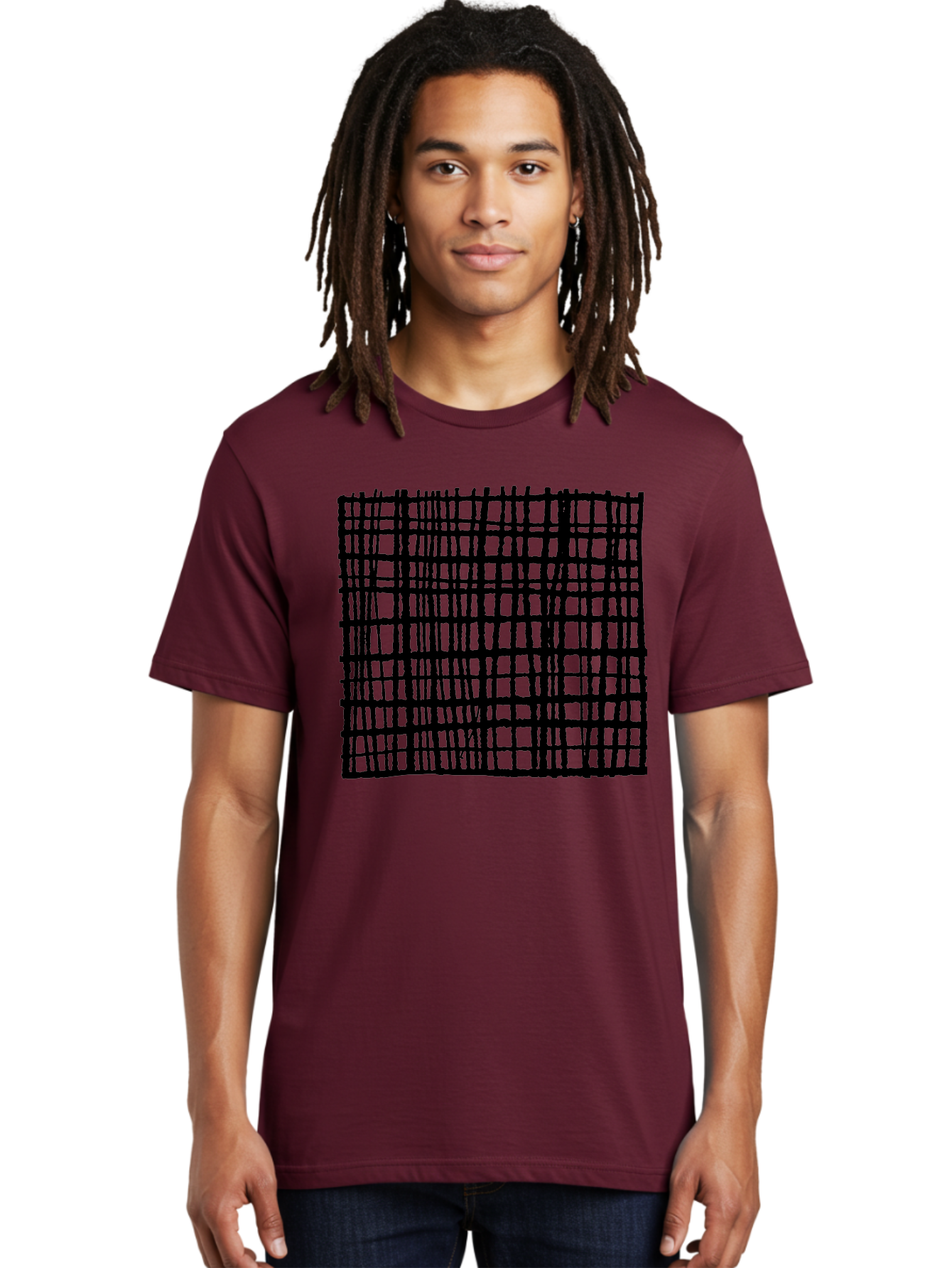 Black-Grid Men'S Graphic Tee, 100% Cotton, Comfortable Casual Summer Wear, Machine Washable, Black Grid Pattern, Graphic Design, Abstract Art, Geometric Shape, Modern Style, Contemporary Design, Grid Texture -  Aaa376
