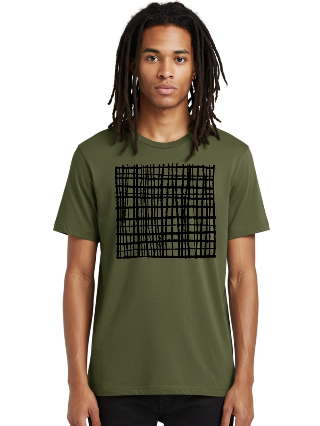 Black-Grid Men'S Graphic Tee, 100% Cotton, Comfortable Casual Summer Wear, Machine Washable, Black Grid Pattern, Graphic Design, Abstract Art, Geometric Shape, Modern Style, Contemporary Design, Grid Texture -  Aaa376