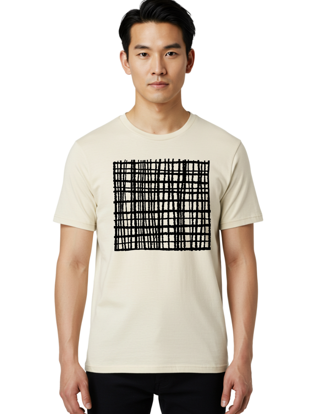 Black-Grid Men'S Graphic Tee, 100% Cotton, Comfortable Casual Summer Wear, Machine Washable, Black Grid Pattern, Graphic Design, Abstract Art, Geometric Shape, Modern Style, Contemporary Design, Grid Texture -  Aaa376