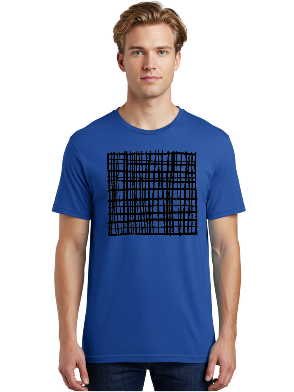 Black-Grid Men'S Graphic Tee, 100% Cotton, Comfortable Casual Summer Wear, Machine Washable, Black Grid Pattern, Graphic Design, Abstract Art, Geometric Shape, Modern Style, Contemporary Design, Grid Texture -  Aaa376