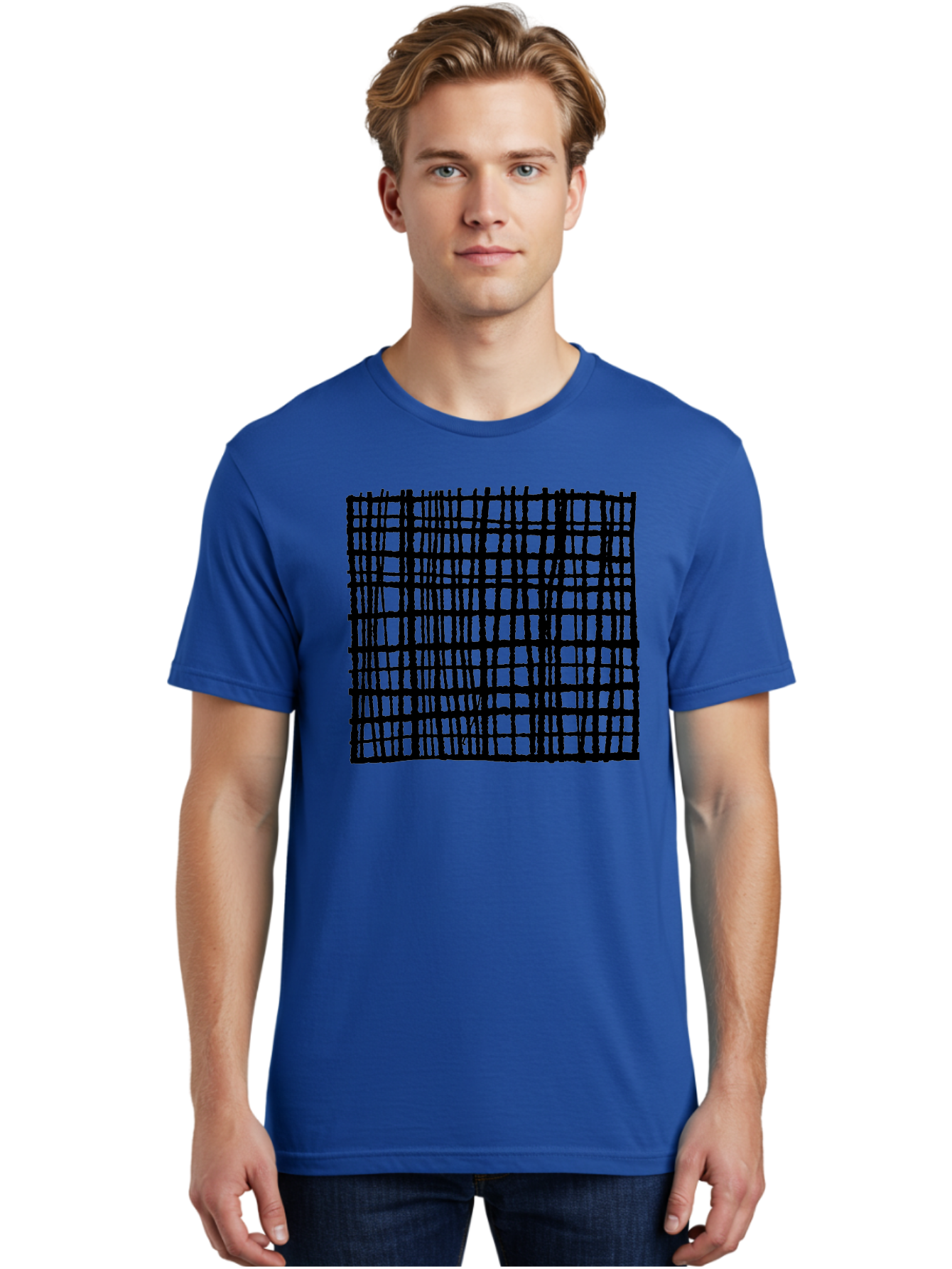 Black-Grid Men'S Graphic Tee, 100% Cotton, Comfortable Casual Summer Wear, Machine Washable, Black Grid Pattern, Graphic Design, Abstract Art, Geometric Shape, Modern Style, Contemporary Design, Grid Texture -  Aaa376