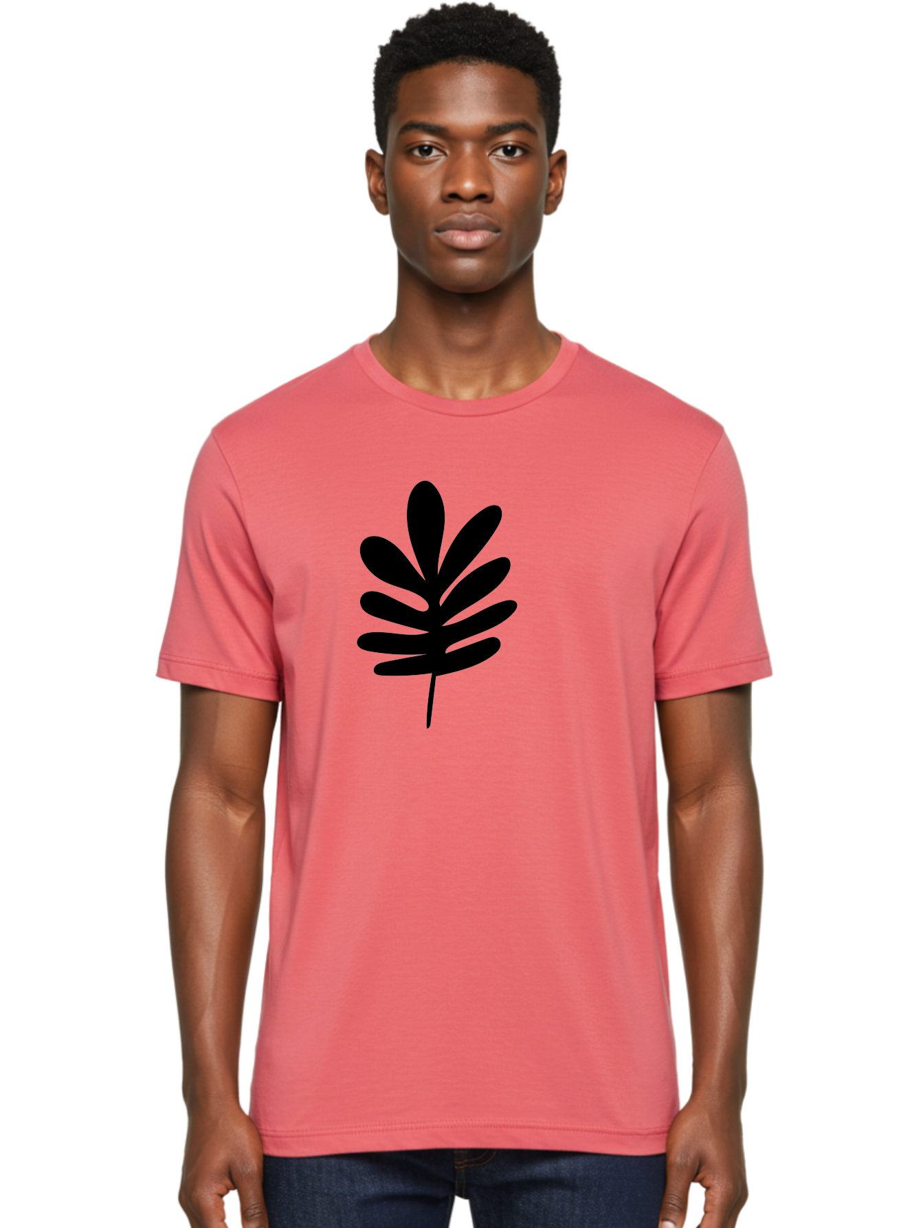 Black-Leaf-1 Men'S Graphic Tee, 100% Cotton, Comfortable Casual Summer Wear, Machine Washable, Schefflera Leaf, Black Silhouette, Minimalist Design, Simple Leaf, Foliage Icon, Botanical Graphic, Modern Art, Leaf Illustration -  Aaa377
