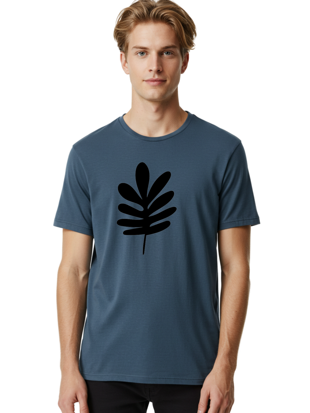 Black-Leaf-1 Men'S Graphic Tee, 100% Cotton, Comfortable Casual Summer Wear, Machine Washable, Schefflera Leaf, Black Silhouette, Minimalist Design, Simple Leaf, Foliage Icon, Botanical Graphic, Modern Art, Leaf Illustration -  Aaa377