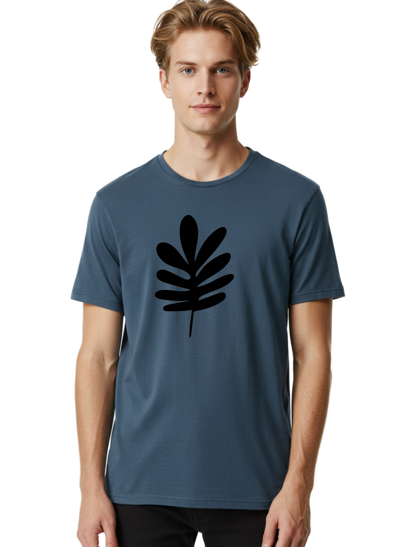 Black-Leaf-1 Men'S Graphic Tee, 100% Cotton, Comfortable Casual Summer Wear, Machine Washable, Schefflera Leaf, Black Silhouette, Minimalist Design, Simple Leaf, Foliage Icon, Botanical Graphic, Modern Art, Leaf Illustration -  Aaa377