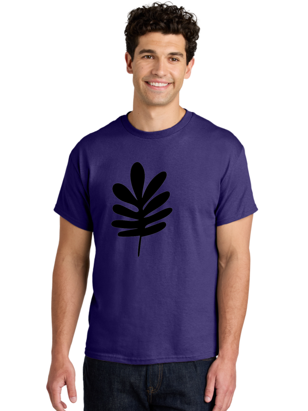 Black-Leaf-1 Men'S Graphic Tee, 100% Cotton, Comfortable Casual Summer Wear, Machine Washable, Schefflera Leaf, Black Silhouette, Minimalist Design, Simple Leaf, Foliage Icon, Botanical Graphic, Modern Art, Leaf Illustration -  Aaa377
