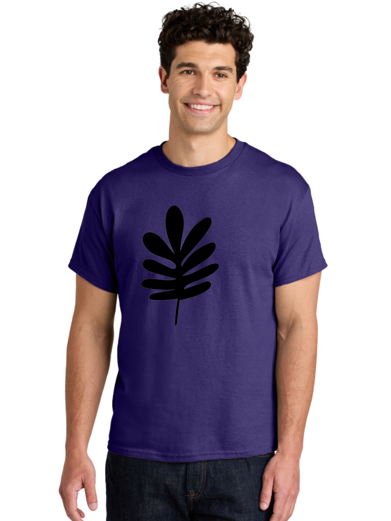 Black-Leaf-1 Men'S Graphic Tee, 100% Cotton, Comfortable Casual Summer Wear, Machine Washable, Schefflera Leaf, Black Silhouette, Minimalist Design, Simple Leaf, Foliage Icon, Botanical Graphic, Modern Art, Leaf Illustration -  Aaa377