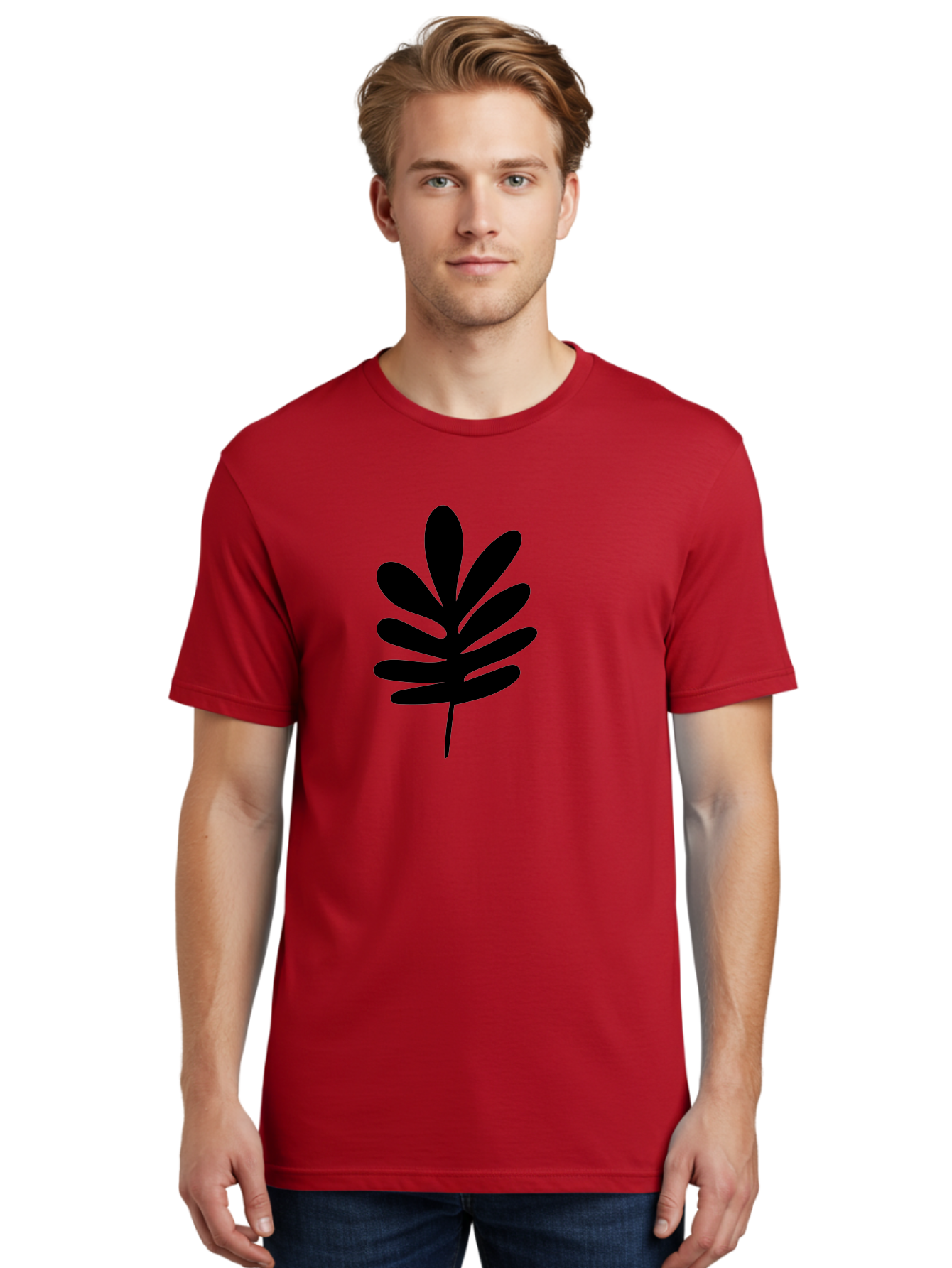 Black-Leaf-1 Men'S Graphic Tee, 100% Cotton, Comfortable Casual Summer Wear, Machine Washable, Schefflera Leaf, Black Silhouette, Minimalist Design, Simple Leaf, Foliage Icon, Botanical Graphic, Modern Art, Leaf Illustration -  Aaa377