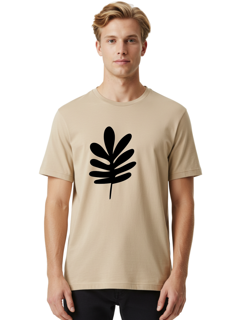 Black-Leaf-1 Men'S Graphic Tee, 100% Cotton, Comfortable Casual Summer Wear, Machine Washable, Schefflera Leaf, Black Silhouette, Minimalist Design, Simple Leaf, Foliage Icon, Botanical Graphic, Modern Art, Leaf Illustration -  Aaa377