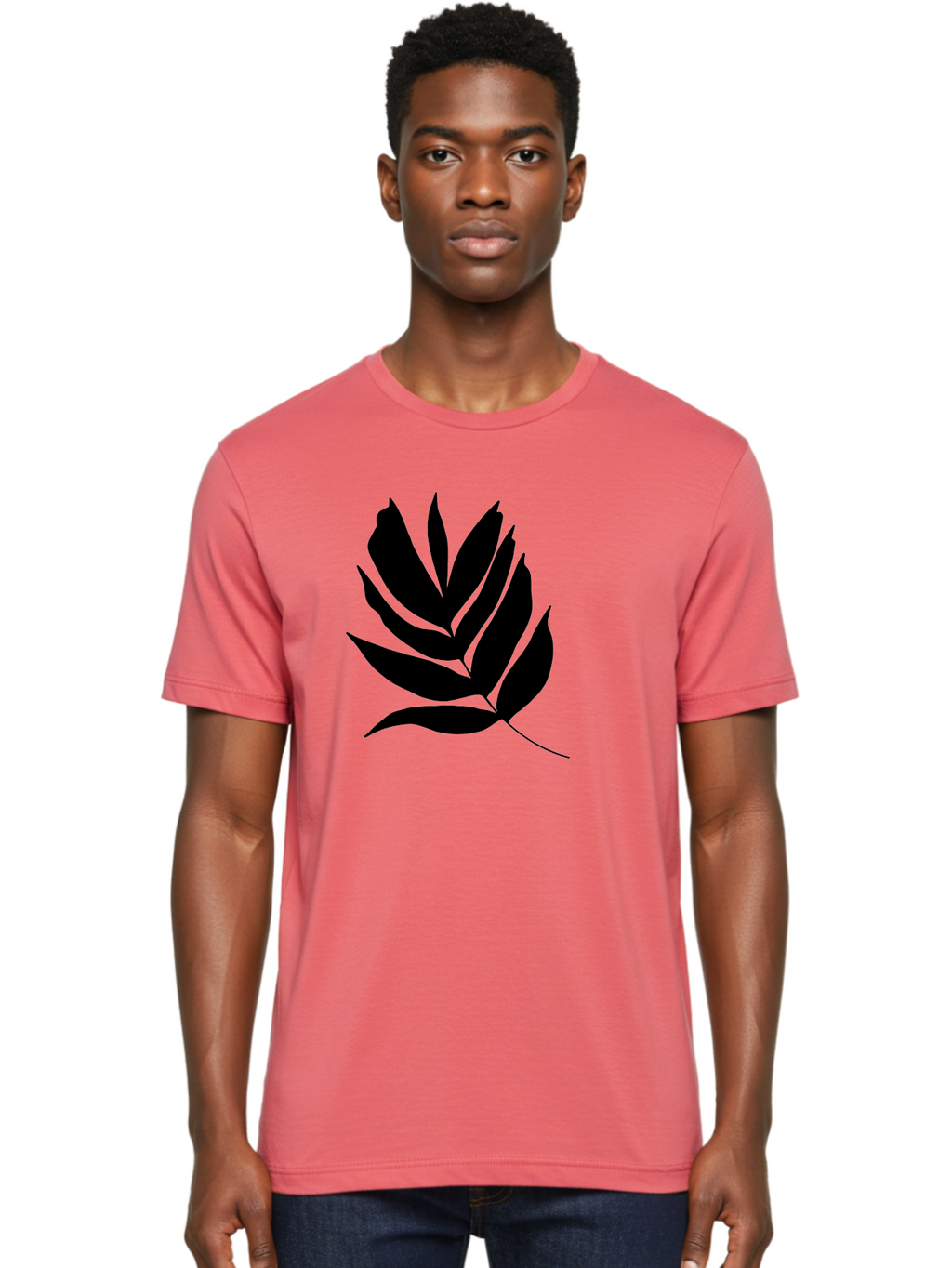 Black-Leaf-Silhouette Men'S Graphic Tee, 100% Cotton, Comfortable Casual Summer Wear, Machine Washable, Leaf Silhouette, Black Leaves, Minimalist Design, Plant Illustration, Simple Shapes, Botanical Art, Leafy Graphic, Nature-Inspired, -  Aaa378