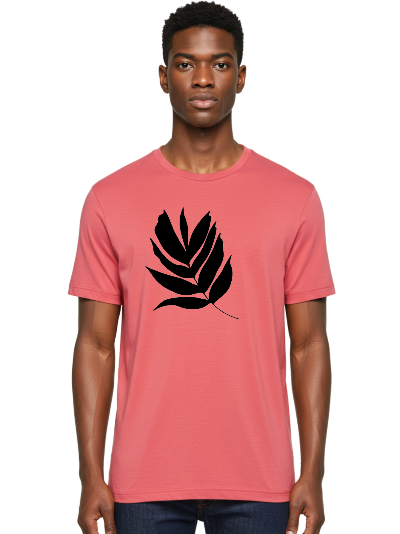 Black-Leaf-Silhouette Men'S Graphic Tee, 100% Cotton, Comfortable Casual Summer Wear, Machine Washable, Leaf Silhouette, Black Leaves, Minimalist Design, Plant Illustration, Simple Shapes, Botanical Art, Leafy Graphic, Nature-Inspired, -  Aaa378