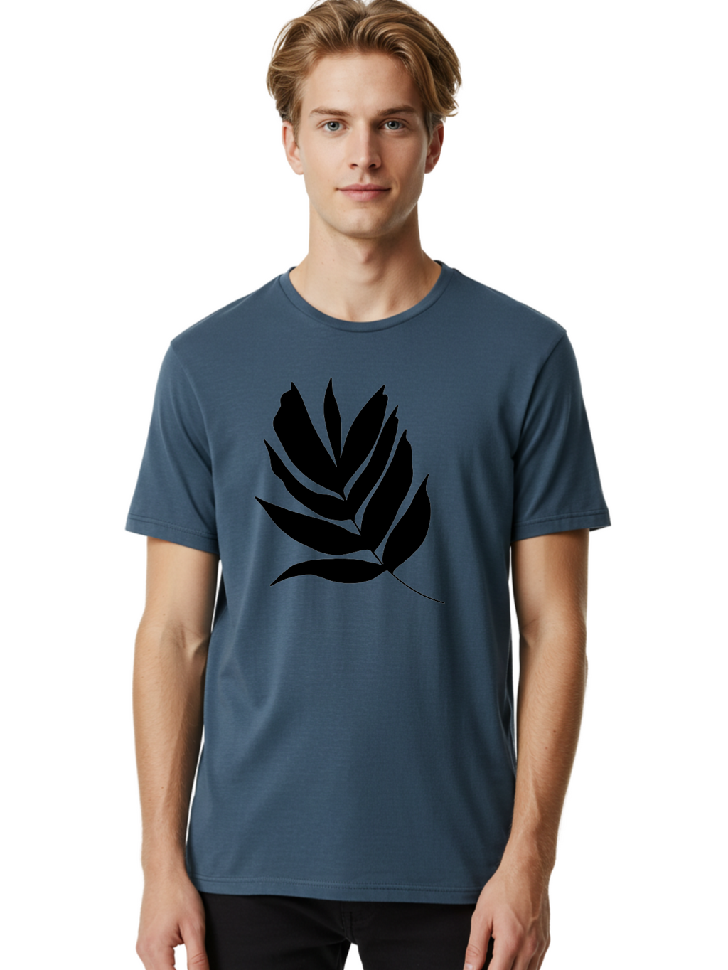 Black-Leaf-Silhouette Men'S Graphic Tee, 100% Cotton, Comfortable Casual Summer Wear, Machine Washable, Leaf Silhouette, Black Leaves, Minimalist Design, Plant Illustration, Simple Shapes, Botanical Art, Leafy Graphic, Nature-Inspired, -  Aaa378