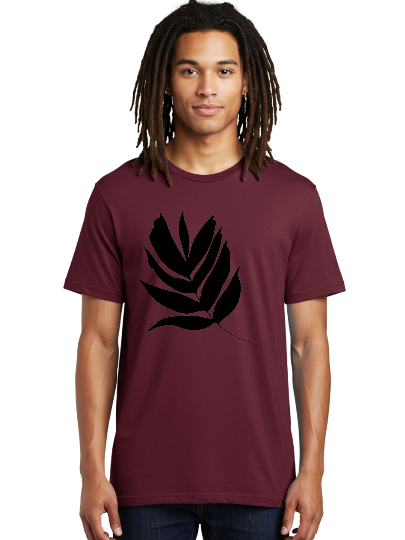 Black-Leaf-Silhouette Men'S Graphic Tee, 100% Cotton, Comfortable Casual Summer Wear, Machine Washable, Leaf Silhouette, Black Leaves, Minimalist Design, Plant Illustration, Simple Shapes, Botanical Art, Leafy Graphic, Nature-Inspired, -  Aaa378