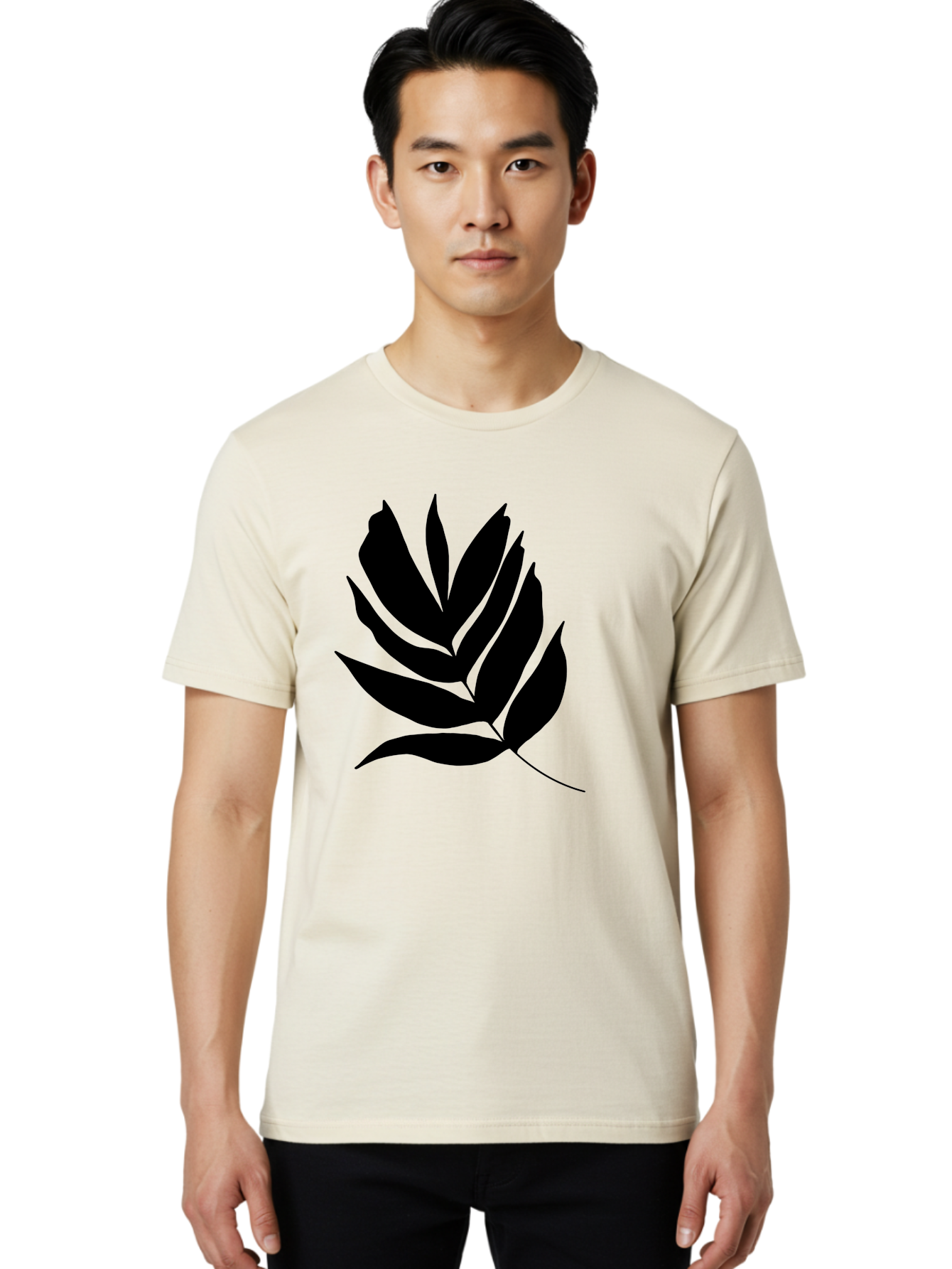 Black-Leaf-Silhouette Men'S Graphic Tee, 100% Cotton, Comfortable Casual Summer Wear, Machine Washable, Leaf Silhouette, Black Leaves, Minimalist Design, Plant Illustration, Simple Shapes, Botanical Art, Leafy Graphic, Nature-Inspired, -  Aaa378