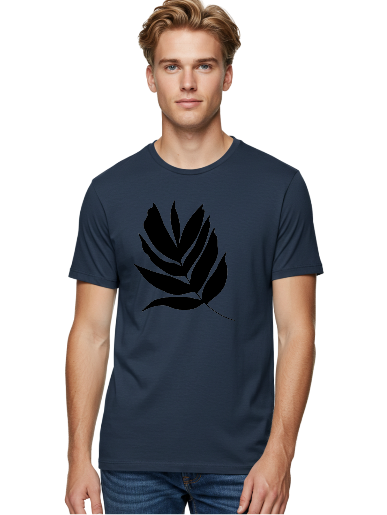 Black-Leaf-Silhouette Men'S Graphic Tee, 100% Cotton, Comfortable Casual Summer Wear, Machine Washable, Leaf Silhouette, Black Leaves, Minimalist Design, Plant Illustration, Simple Shapes, Botanical Art, Leafy Graphic, Nature-Inspired, -  Aaa378