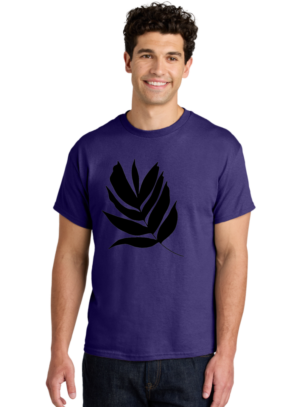 Black-Leaf-Silhouette Men'S Graphic Tee, 100% Cotton, Comfortable Casual Summer Wear, Machine Washable, Leaf Silhouette, Black Leaves, Minimalist Design, Plant Illustration, Simple Shapes, Botanical Art, Leafy Graphic, Nature-Inspired, -  Aaa378