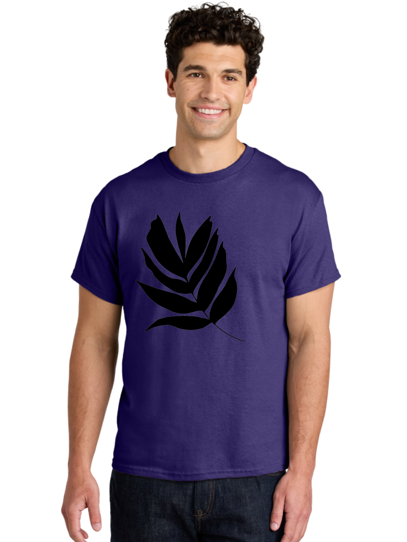 Black-Leaf-Silhouette Men'S Graphic Tee, 100% Cotton, Comfortable Casual Summer Wear, Machine Washable, Leaf Silhouette, Black Leaves, Minimalist Design, Plant Illustration, Simple Shapes, Botanical Art, Leafy Graphic, Nature-Inspired, -  Aaa378