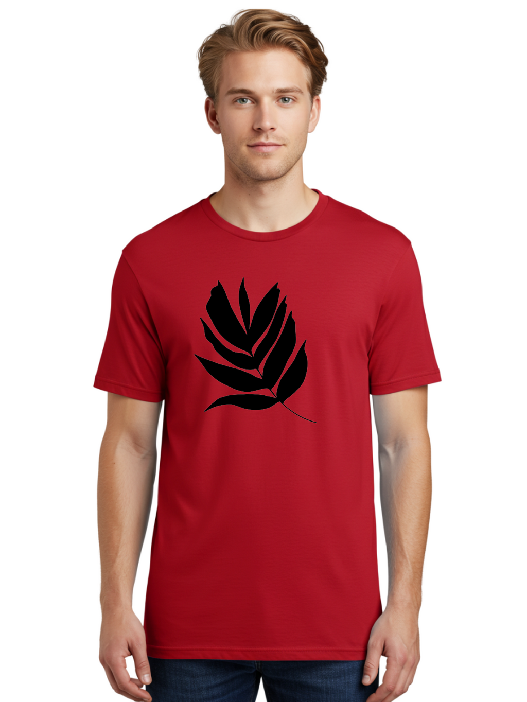 Black-Leaf-Silhouette Men'S Graphic Tee, 100% Cotton, Comfortable Casual Summer Wear, Machine Washable, Leaf Silhouette, Black Leaves, Minimalist Design, Plant Illustration, Simple Shapes, Botanical Art, Leafy Graphic, Nature-Inspired, -  Aaa378