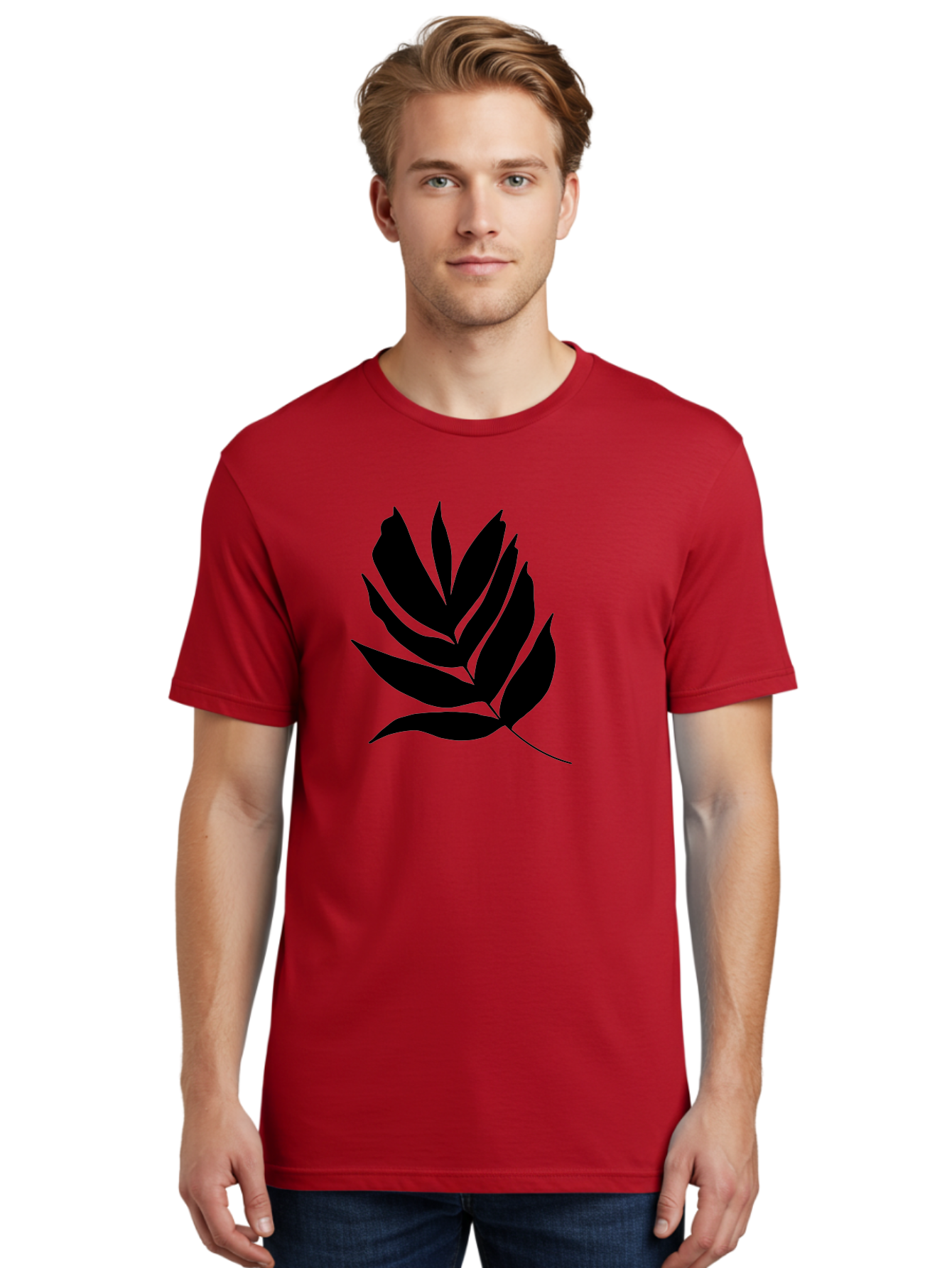 Black-Leaf-Silhouette Men'S Graphic Tee, 100% Cotton, Comfortable Casual Summer Wear, Machine Washable, Leaf Silhouette, Black Leaves, Minimalist Design, Plant Illustration, Simple Shapes, Botanical Art, Leafy Graphic, Nature-Inspired, -  Aaa378