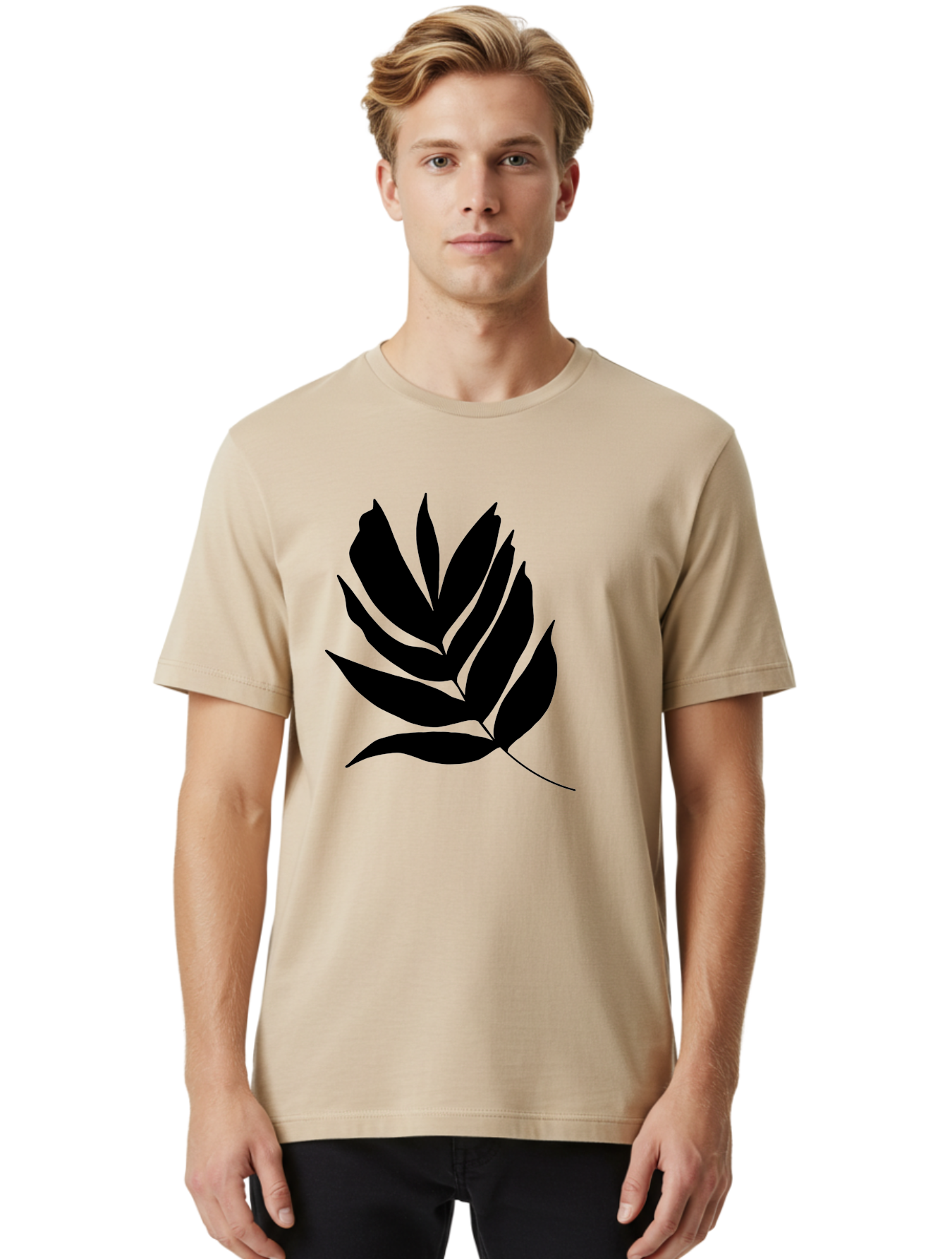 Black-Leaf-Silhouette Men'S Graphic Tee, 100% Cotton, Comfortable Casual Summer Wear, Machine Washable, Leaf Silhouette, Black Leaves, Minimalist Design, Plant Illustration, Simple Shapes, Botanical Art, Leafy Graphic, Nature-Inspired, -  Aaa378