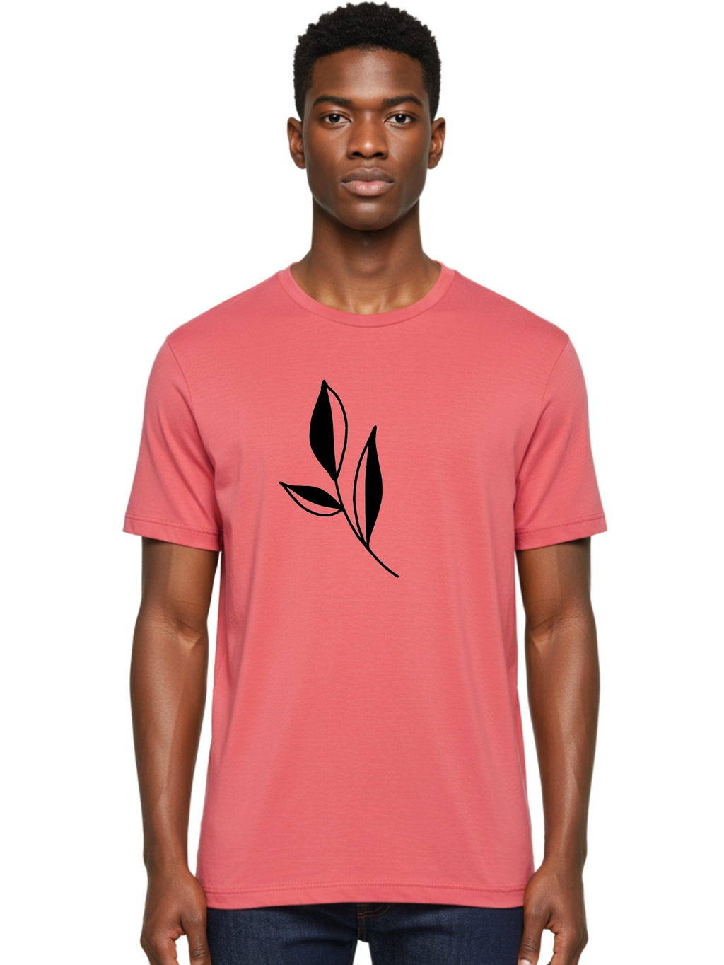 Black-Leaf Men'S Graphic Tee, 100% Cotton, Comfortable Casual Summer Wear, Machine Washable, Simple Leaf Design, Black Leaves, Minimalist Art, Nature Inspired, Botanical Illustration, Elegant Graphics, Leaf Silhouette -  Aaa379