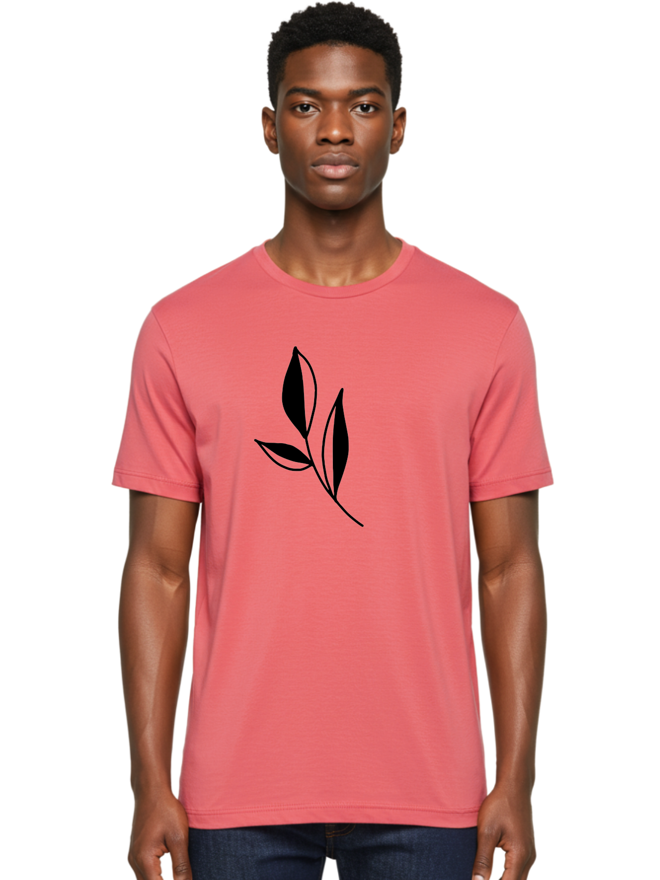 Black-Leaf Men'S Graphic Tee, 100% Cotton, Comfortable Casual Summer Wear, Machine Washable, Simple Leaf Design, Black Leaves, Minimalist Art, Nature Inspired, Botanical Illustration, Elegant Graphics, Leaf Silhouette -  Aaa379