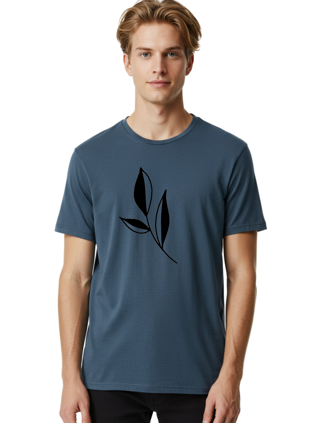 Black-Leaf Men'S Graphic Tee, 100% Cotton, Comfortable Casual Summer Wear, Machine Washable, Simple Leaf Design, Black Leaves, Minimalist Art, Nature Inspired, Botanical Illustration, Elegant Graphics, Leaf Silhouette -  Aaa379