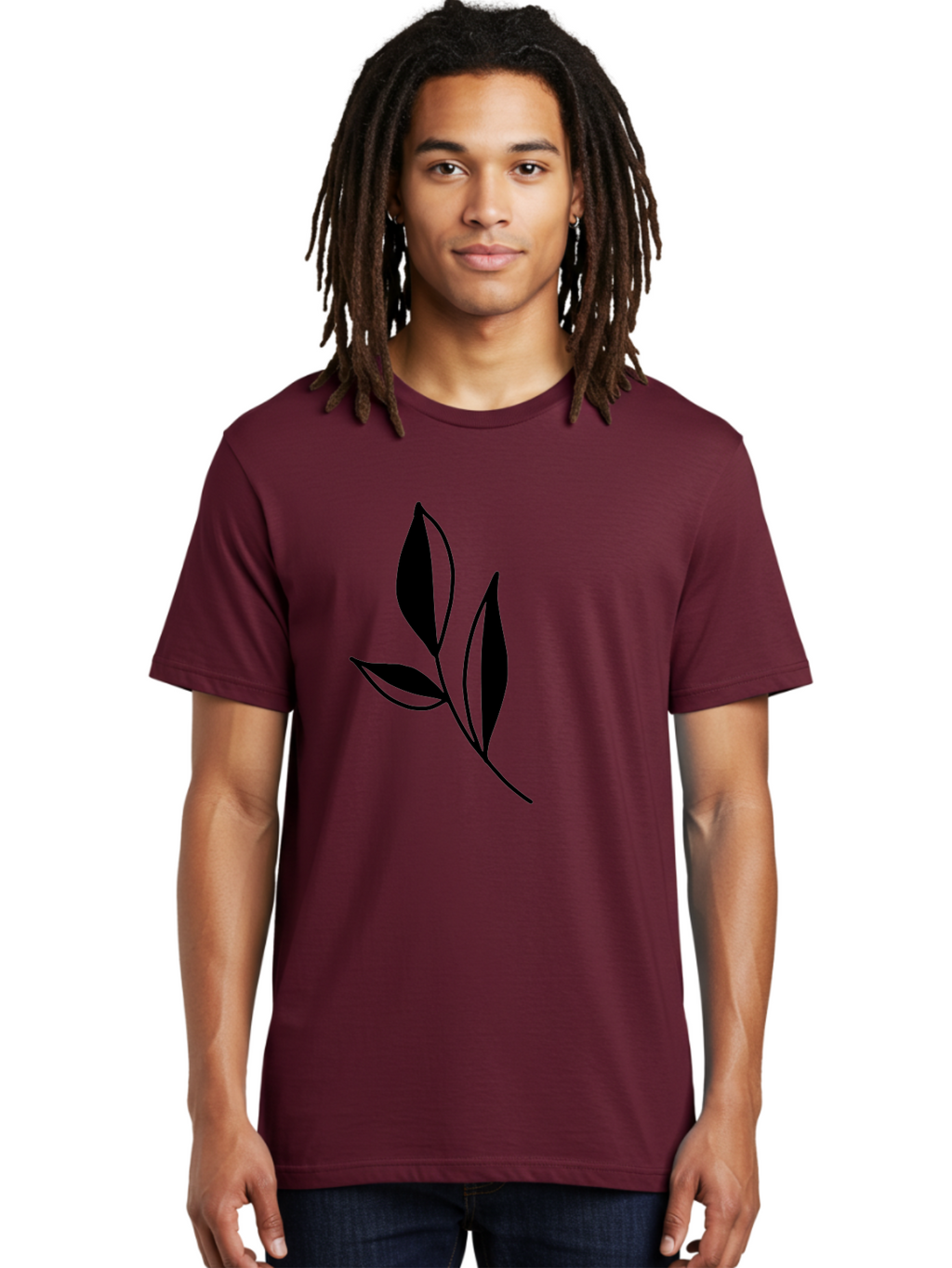 Black-Leaf Men'S Graphic Tee, 100% Cotton, Comfortable Casual Summer Wear, Machine Washable, Simple Leaf Design, Black Leaves, Minimalist Art, Nature Inspired, Botanical Illustration, Elegant Graphics, Leaf Silhouette -  Aaa379