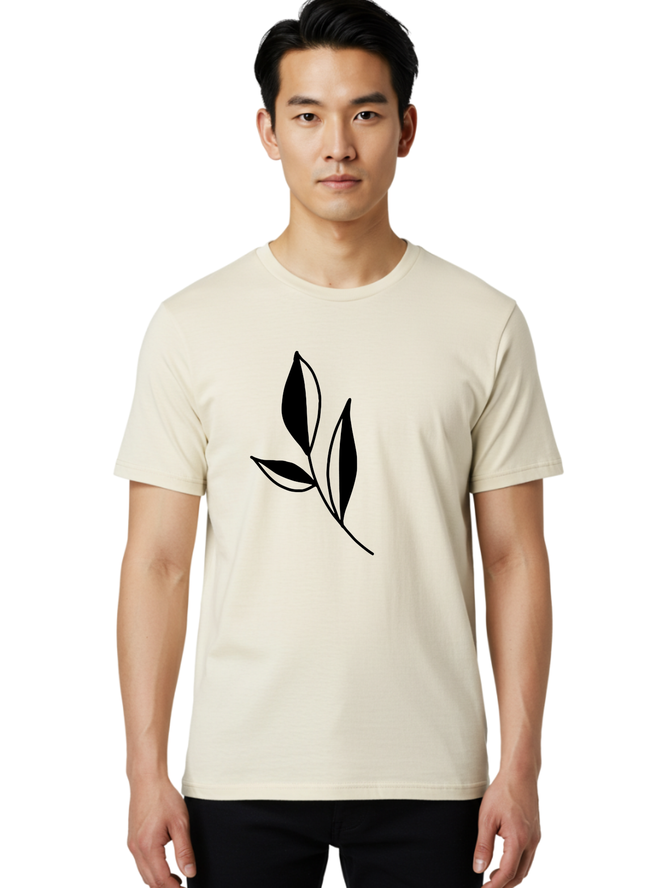 Black-Leaf Men'S Graphic Tee, 100% Cotton, Comfortable Casual Summer Wear, Machine Washable, Simple Leaf Design, Black Leaves, Minimalist Art, Nature Inspired, Botanical Illustration, Elegant Graphics, Leaf Silhouette -  Aaa379