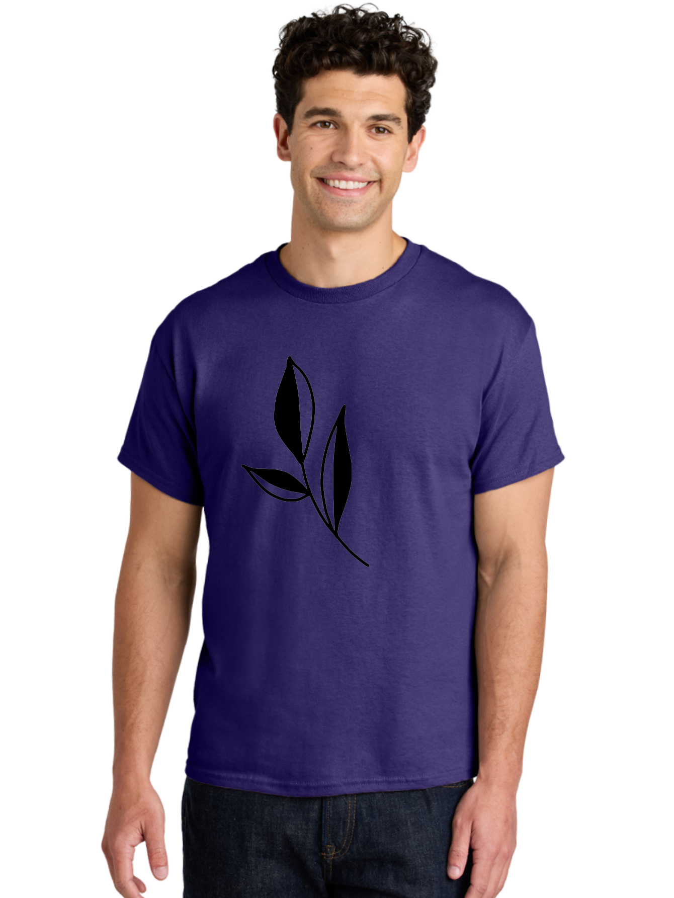 Black-Leaf Men'S Graphic Tee, 100% Cotton, Comfortable Casual Summer Wear, Machine Washable, Simple Leaf Design, Black Leaves, Minimalist Art, Nature Inspired, Botanical Illustration, Elegant Graphics, Leaf Silhouette -  Aaa379