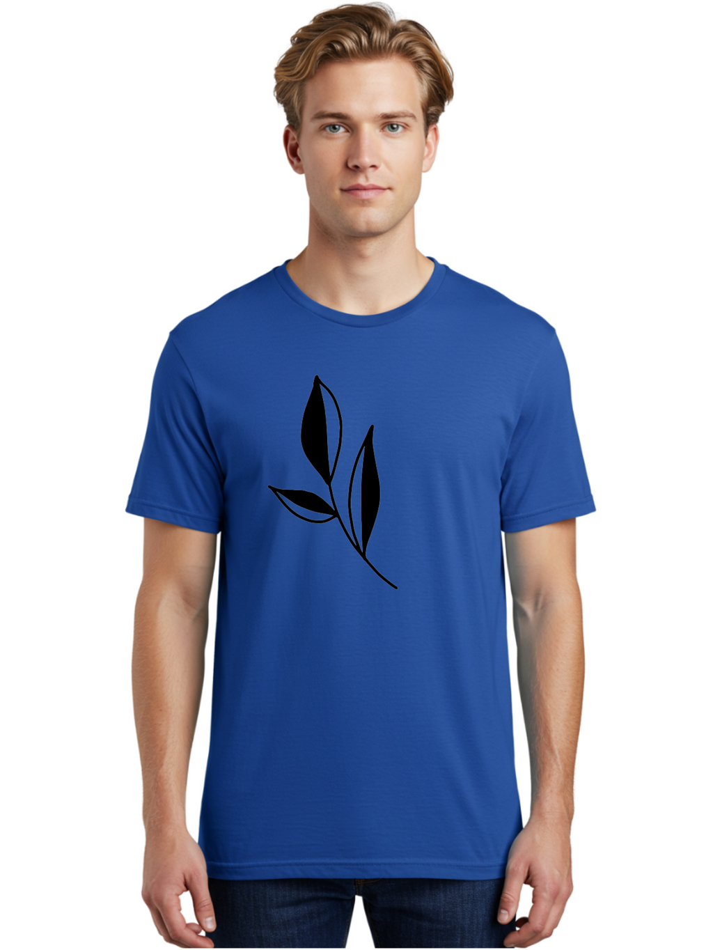 Black-Leaf Men'S Graphic Tee, 100% Cotton, Comfortable Casual Summer Wear, Machine Washable, Simple Leaf Design, Black Leaves, Minimalist Art, Nature Inspired, Botanical Illustration, Elegant Graphics, Leaf Silhouette -  Aaa379