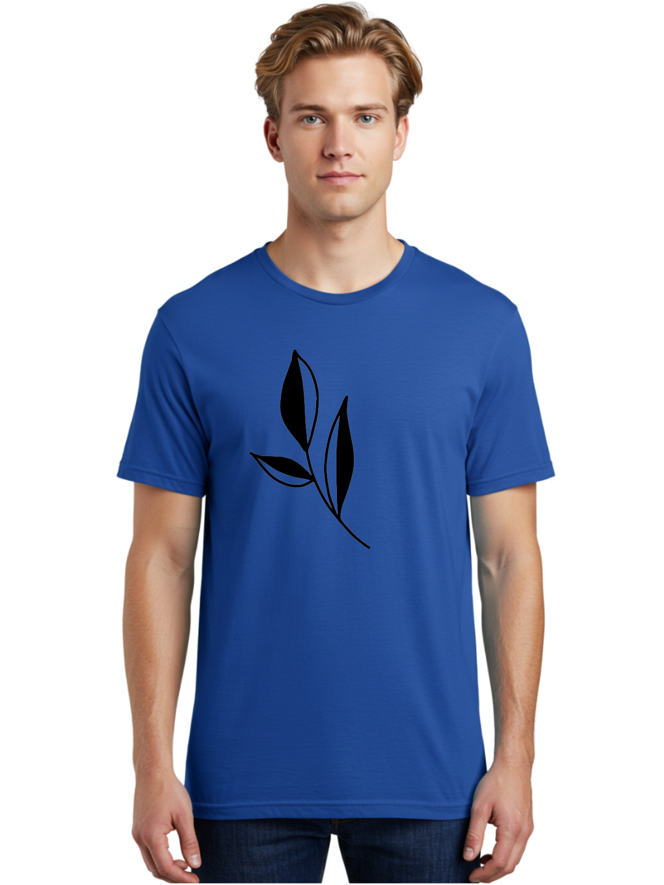Black-Leaf Men'S Graphic Tee, 100% Cotton, Comfortable Casual Summer Wear, Machine Washable, Simple Leaf Design, Black Leaves, Minimalist Art, Nature Inspired, Botanical Illustration, Elegant Graphics, Leaf Silhouette -  Aaa379