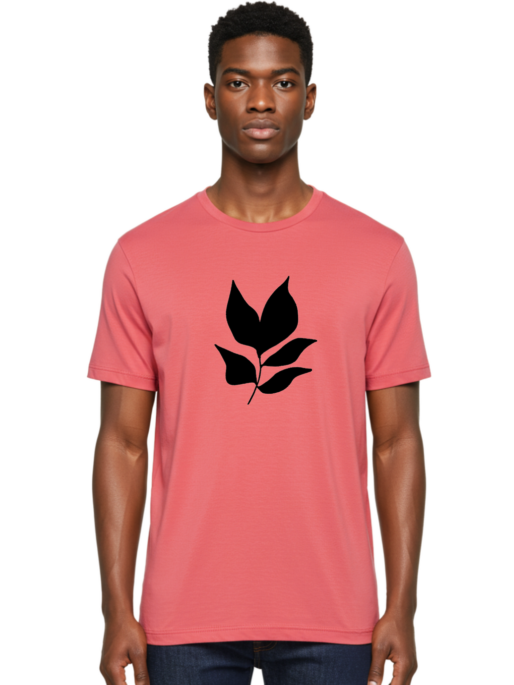 Black-Leaves-1 Men'S Graphic Tee, 100% Cotton, Comfortable Casual Summer Wear, Machine Washable, Five Leaves On Stem, Black Silhouette, Simple Design, Elegant Graphics, Minimalist Art, Leaf Icon, Nature-Inspired -  Aaa380
