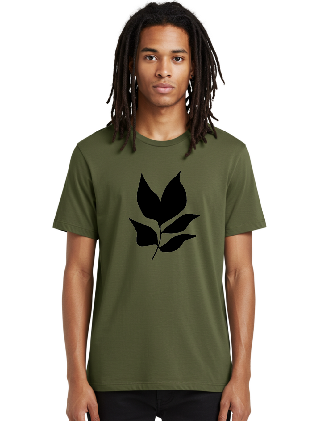 Black-Leaves-1 Men'S Graphic Tee, 100% Cotton, Comfortable Casual Summer Wear, Machine Washable, Five Leaves On Stem, Black Silhouette, Simple Design, Elegant Graphics, Minimalist Art, Leaf Icon, Nature-Inspired -  Aaa380